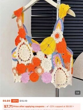 SHEIN Multicolor Crochet Floral Crop Top - Orange, Yellow, Purple, Pink, White